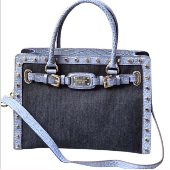 MICHAEL KORS Denim Hamilton studded satchel - Picture 6 of 7